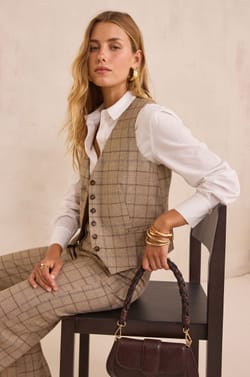 Sleeveless Prince of Wales check Cardigan SIMEON;${refinementColor}