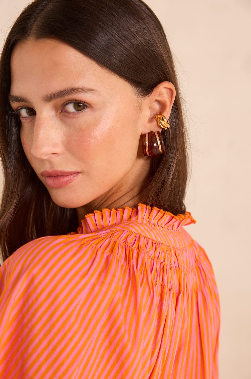 Striped short-sleeved cotton blouse SACHA;${refinementColor}