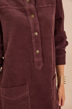 Straight velvet cotton dress in aubergine purple;${refinementColor}
