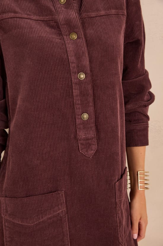 Straight velvet cotton dress in aubergine purple;${refinementColor}