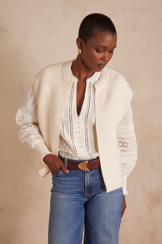 SONNY sleeveless cardigan in cotton;${refinementColor}