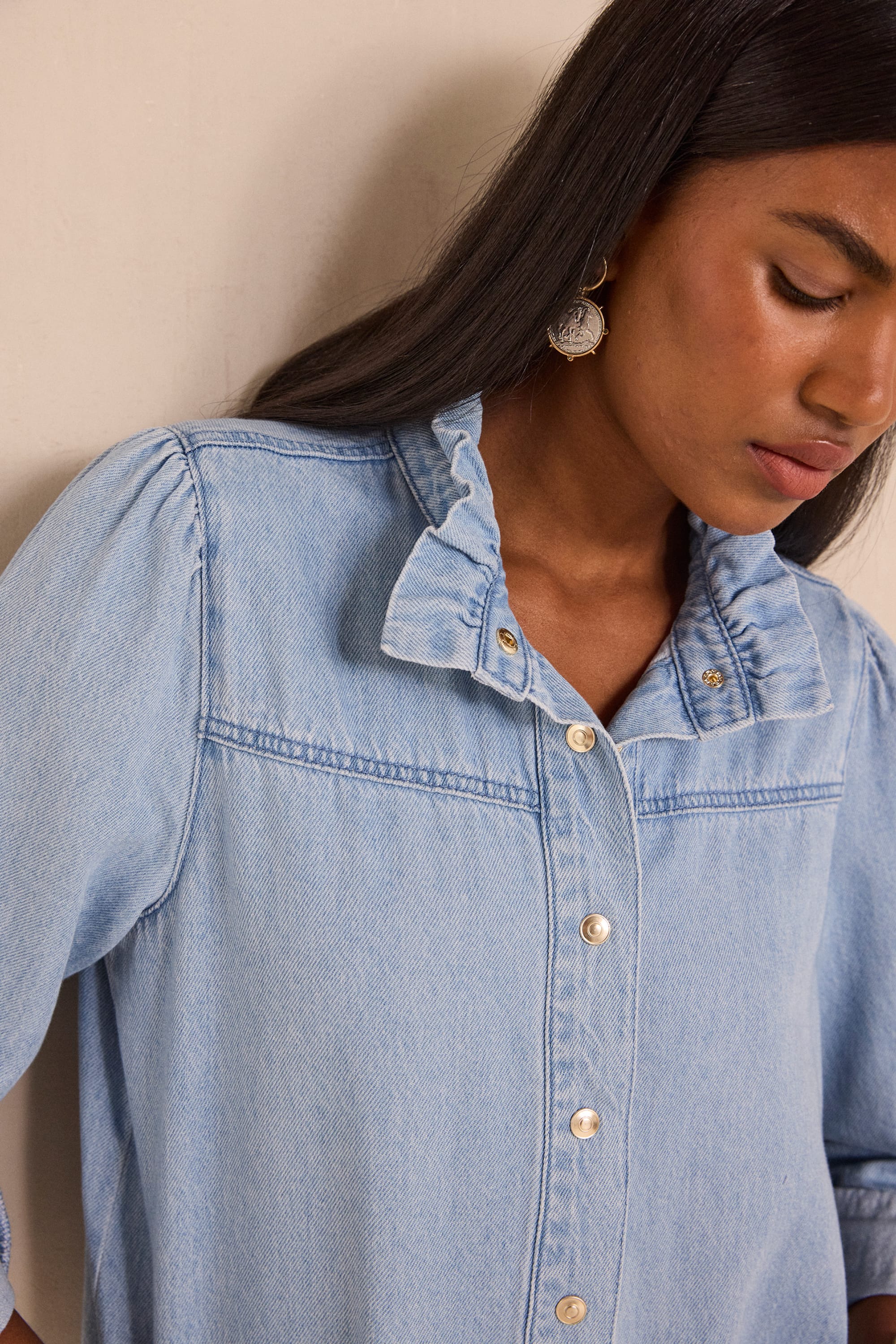 Straight denim dress with long sleeves in cotton BLAKE woman