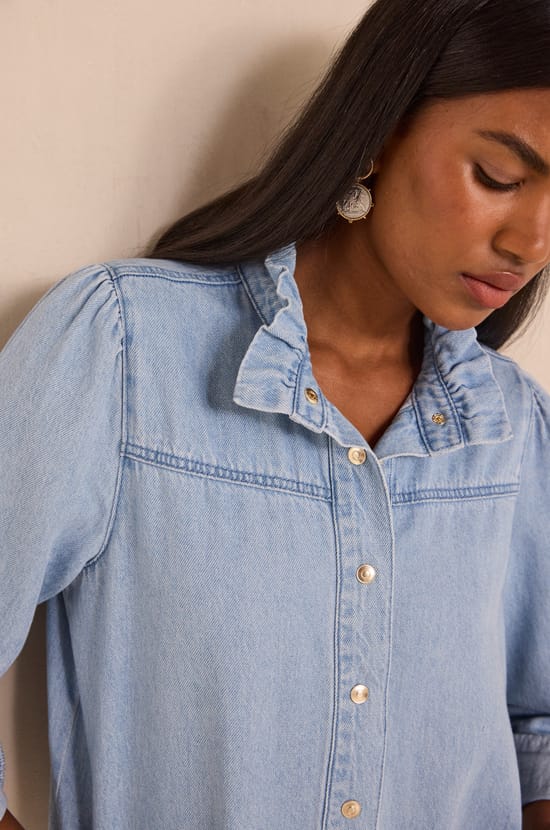 Straight denim dress with long sleeves in cotton BLAKE;${refinementColor}