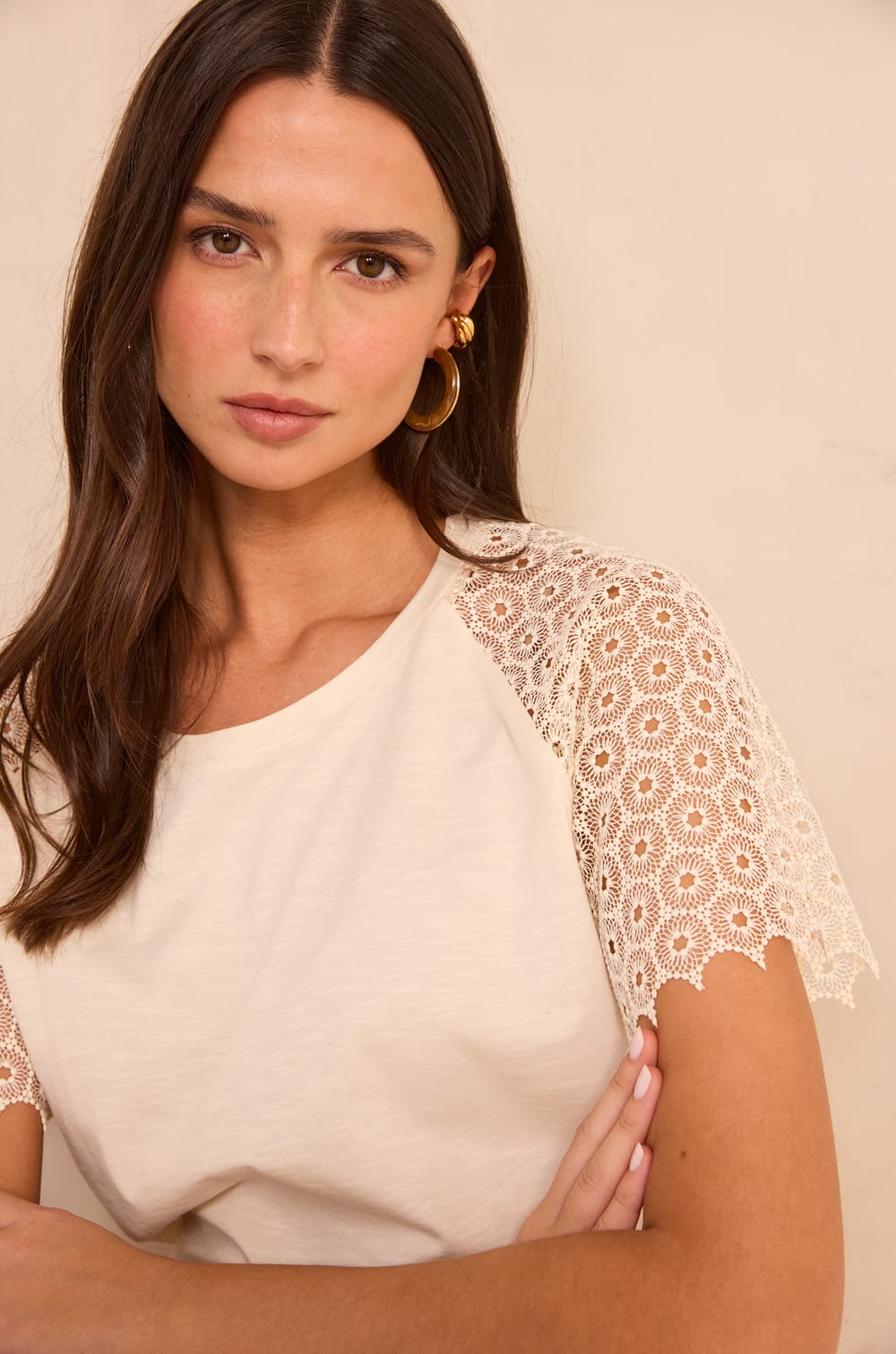 Embroidered short-sleeve cotton T-shirt TRACY;${refinementColor}