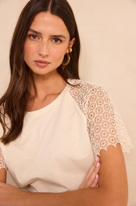 Embroidered short-sleeve cotton T-shirt TRACY;${refinementColor}