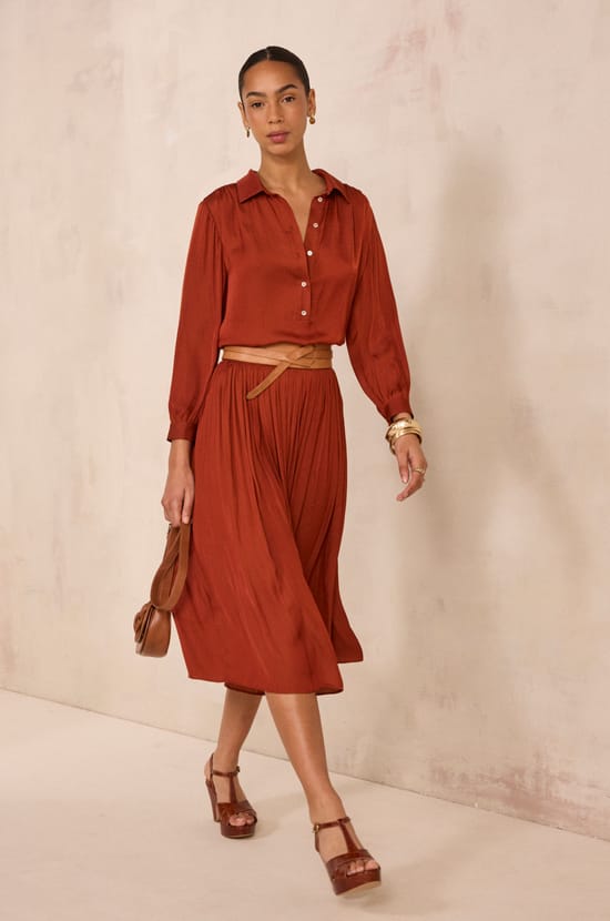 CRYSTAL pleated midi skirt;${refinementColor}