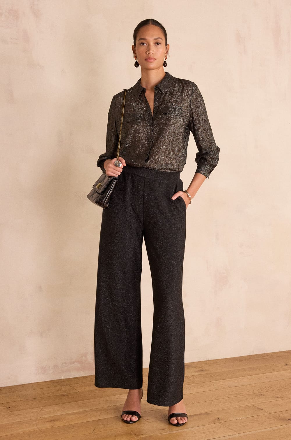 MONA straight lurex trousers;${refinementColor}