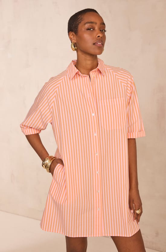 Striped cotton shirt dress BEST;${refinementColor}