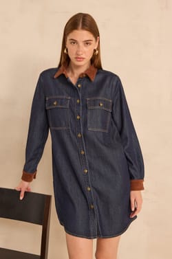 Straight denim and corduroy dress PAULINA;${refinementColor}