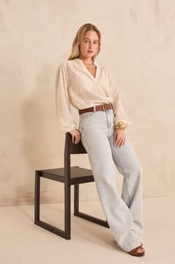 Embroidered cotton V-neck blouse DANIELA;${refinementColor}
