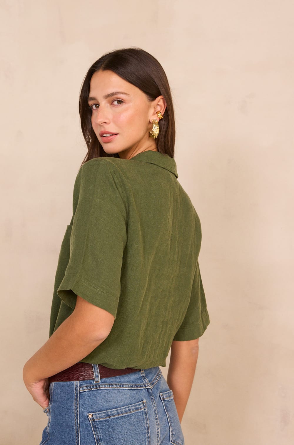 Short-sleeved linen blouse DELVA;${refinementColor}