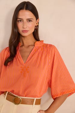 Striped short-sleeved cotton blouse SACHA;${refinementColor}