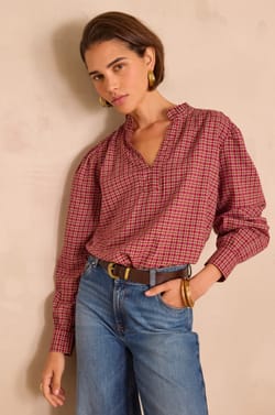 BETH checked cotton blouse;${refinementColor}