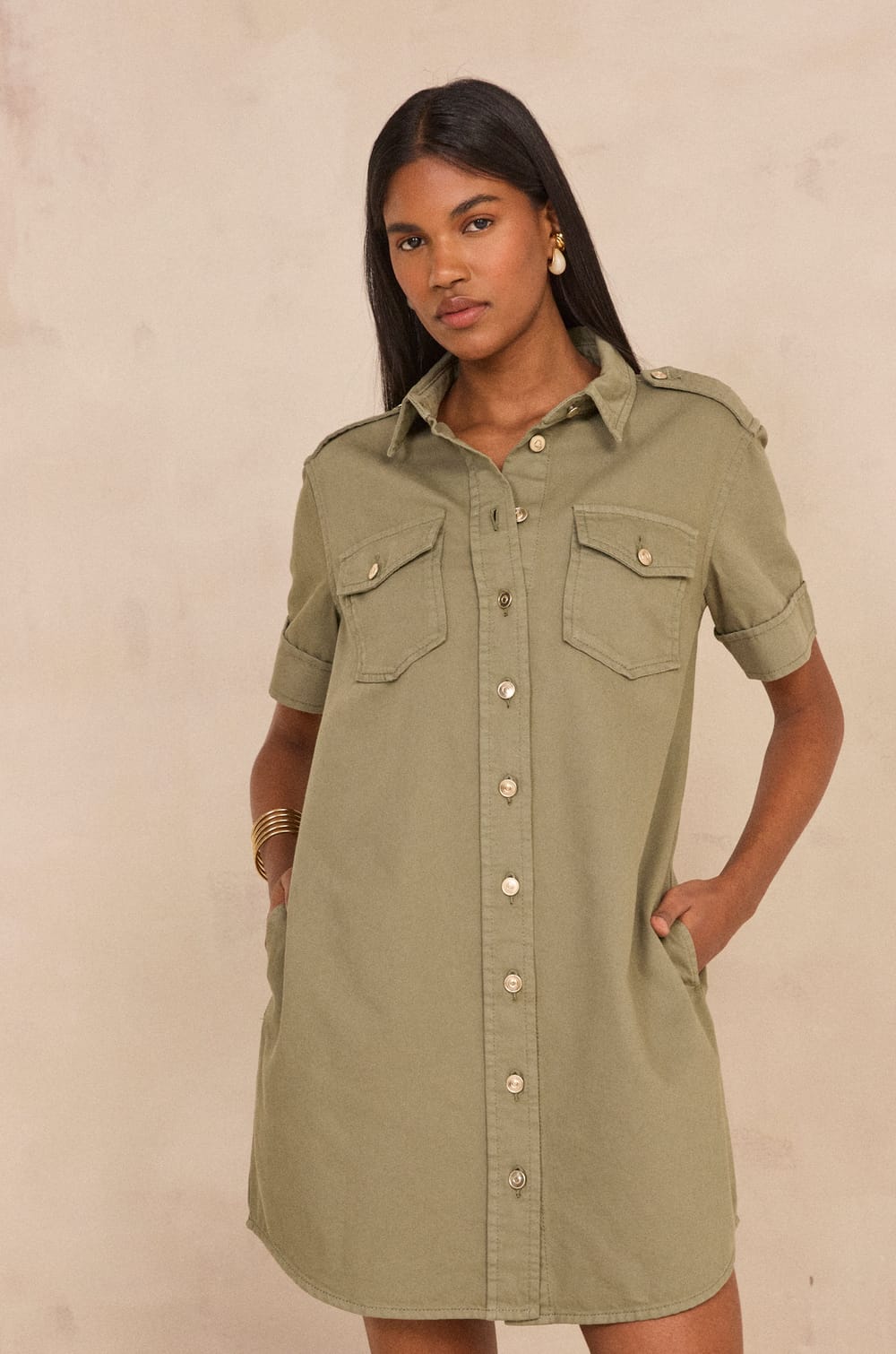 Robe courte droite en coton BETSY;${refinementColor}