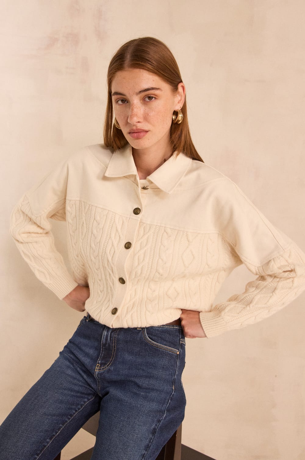 ALABAMA long-sleeve wool and cotton sweater;${refinementColor}