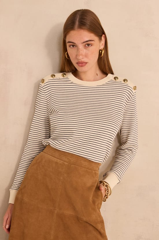 Long sleeve striped cotton T-shirt TALIA;${refinementColor}