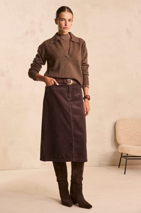 VAYA cotton blend velvet midi skirt;${refinementColor}