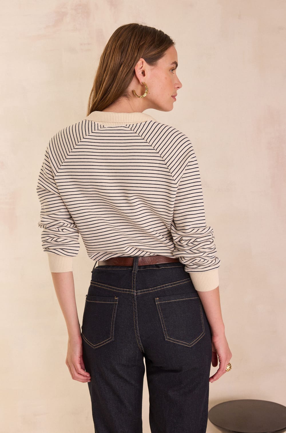 Striped polo collar sweatshirt in 100% cotton LIVIO;${refinementColor}
