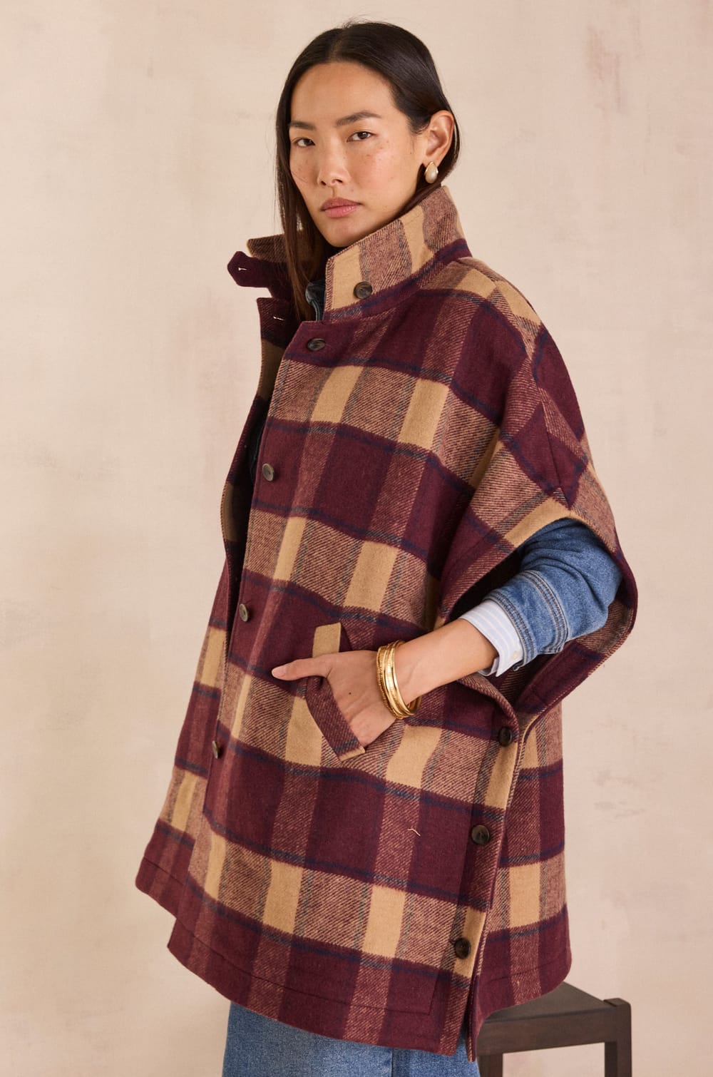 Manteau-Cape &agrave; carreaux DOLLY;${refinementColor}