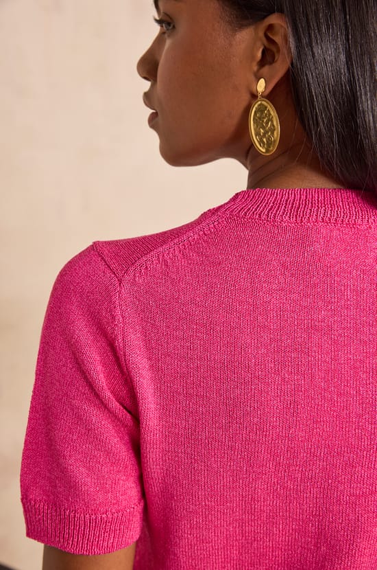 Short-sleeved cotton blend sweater AMANDA;${refinementColor}