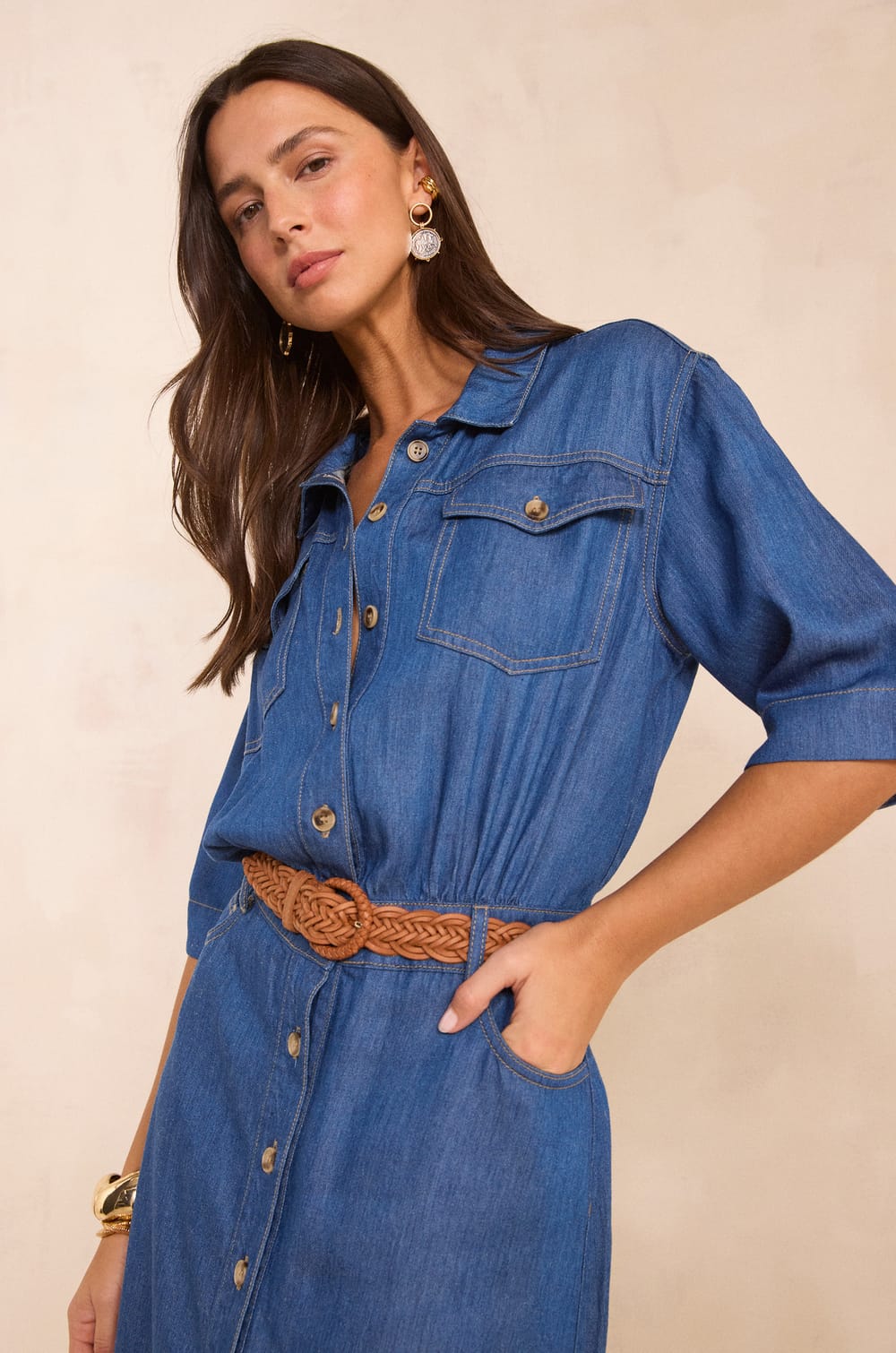 Robe chemise en denim BRUNA;${refinementColor}