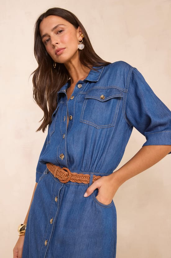 Robe chemise en denim BRUNA;${refinementColor}