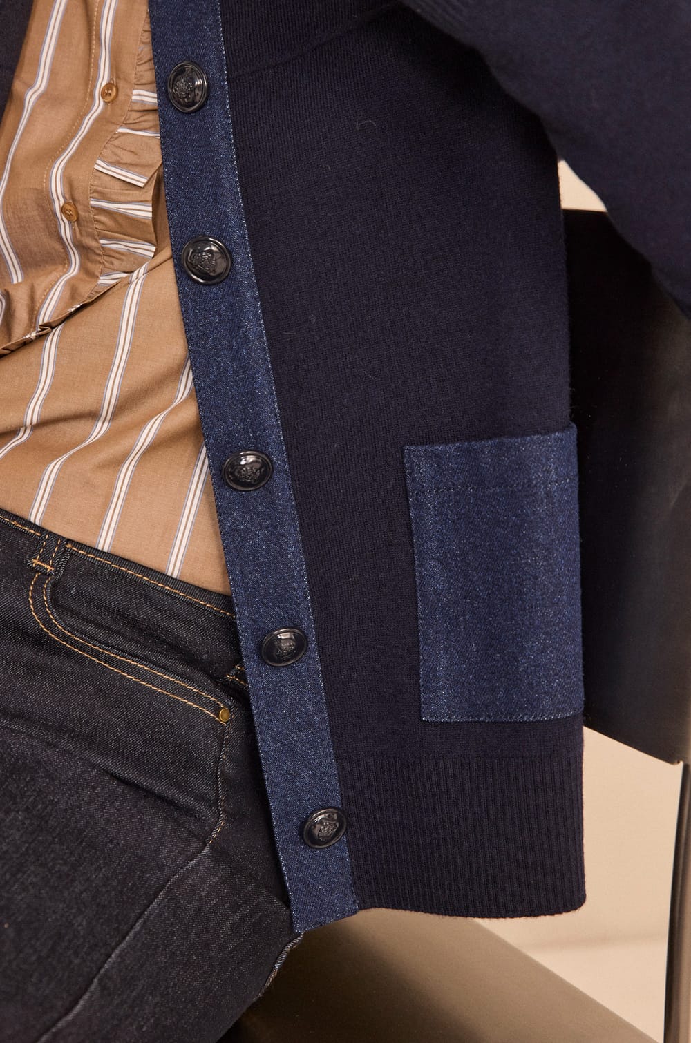 Veste boutonn&eacute;e marine en laine m&eacute;lang&eacute;e ALEXIANE;${refinementColor}