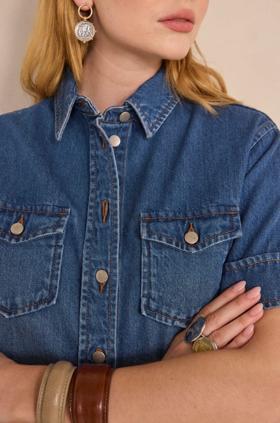 DIEGO short sleeve denim shirt;${refinementColor}