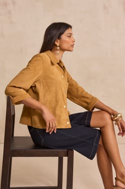 3/4 sleeve leather shirt CLARA;${refinementColor}