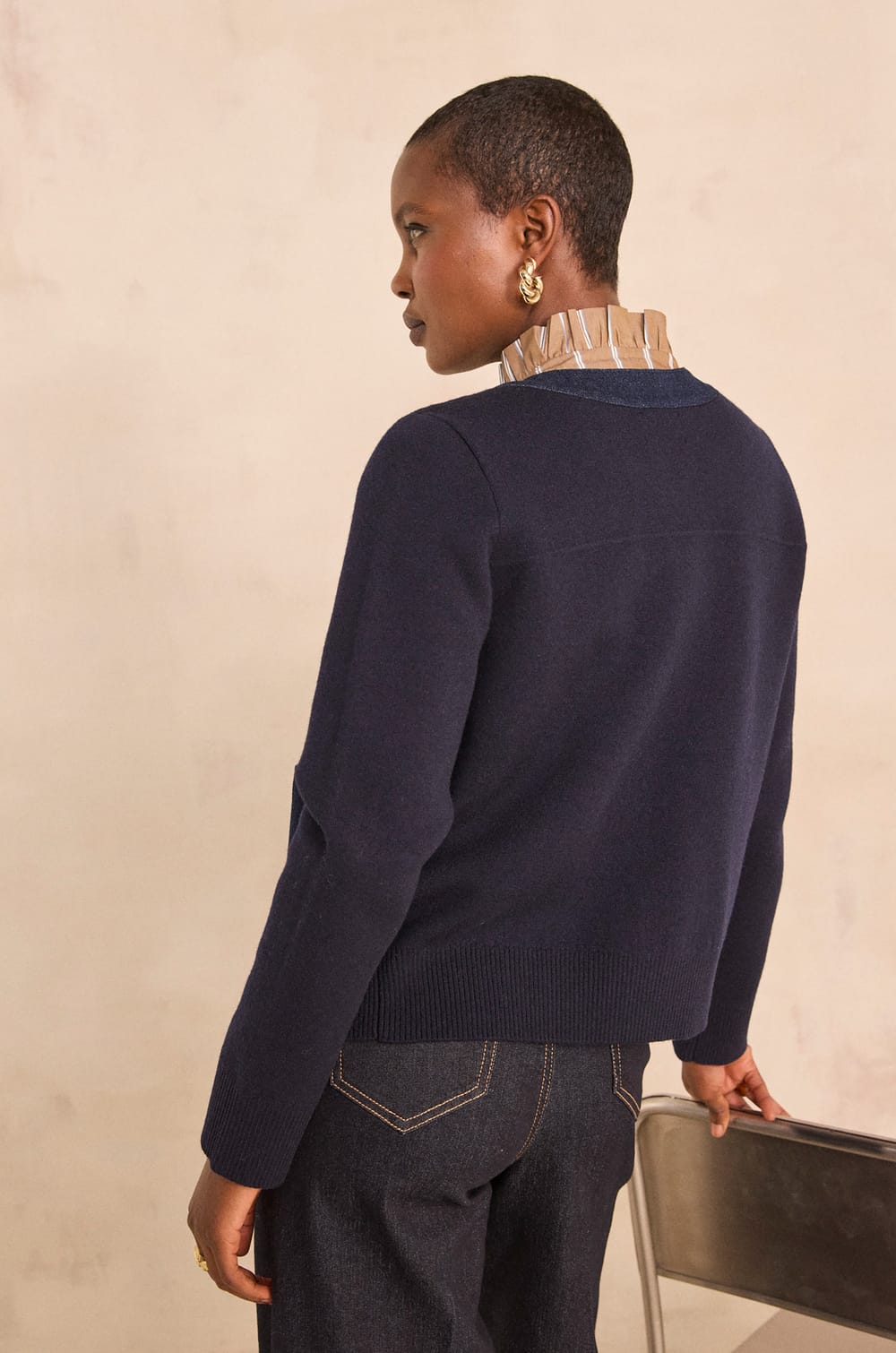 Veste boutonn&eacute;e marine en laine m&eacute;lang&eacute;e ALEXIANE;${refinementColor}