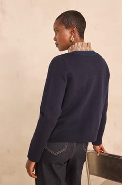 Veste boutonn&eacute;e marine en laine m&eacute;lang&eacute;e ALEXIANE;${refinementColor}