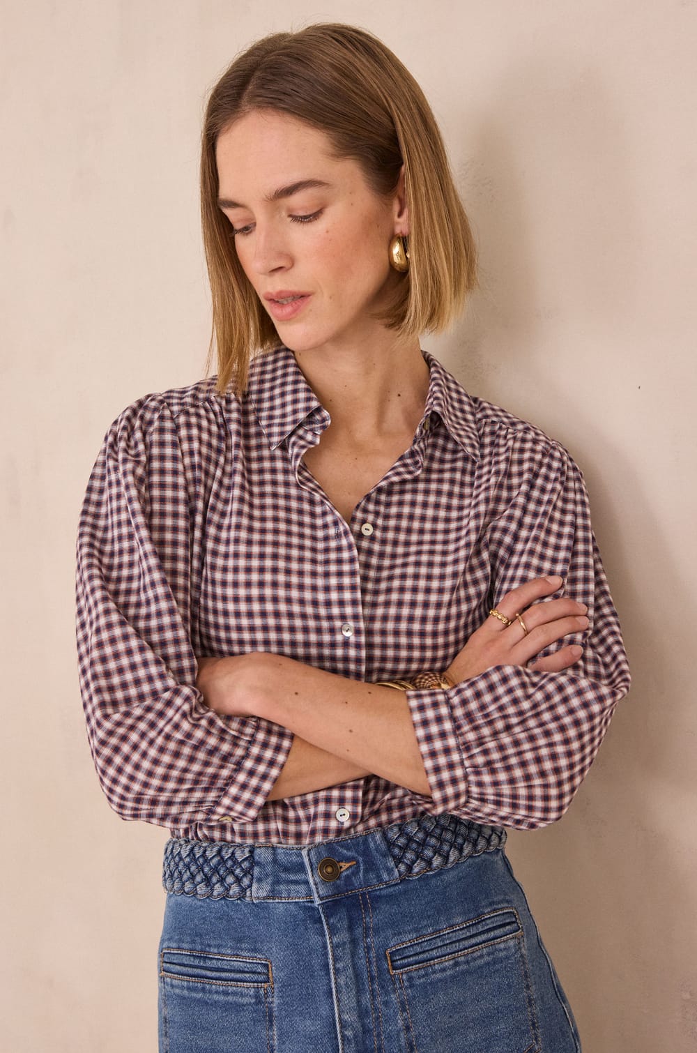 Chemise manches 3/4 &agrave; carreaux DAN;${refinementColor}