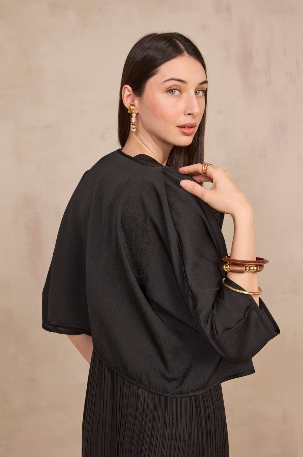 Fluid 3/4 sleeve bolero DINO;${refinementColor}