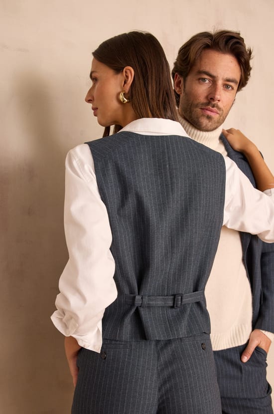 Unisex striped sleeveless tailored waistcoat AVENTUREUX;${refinementColor}