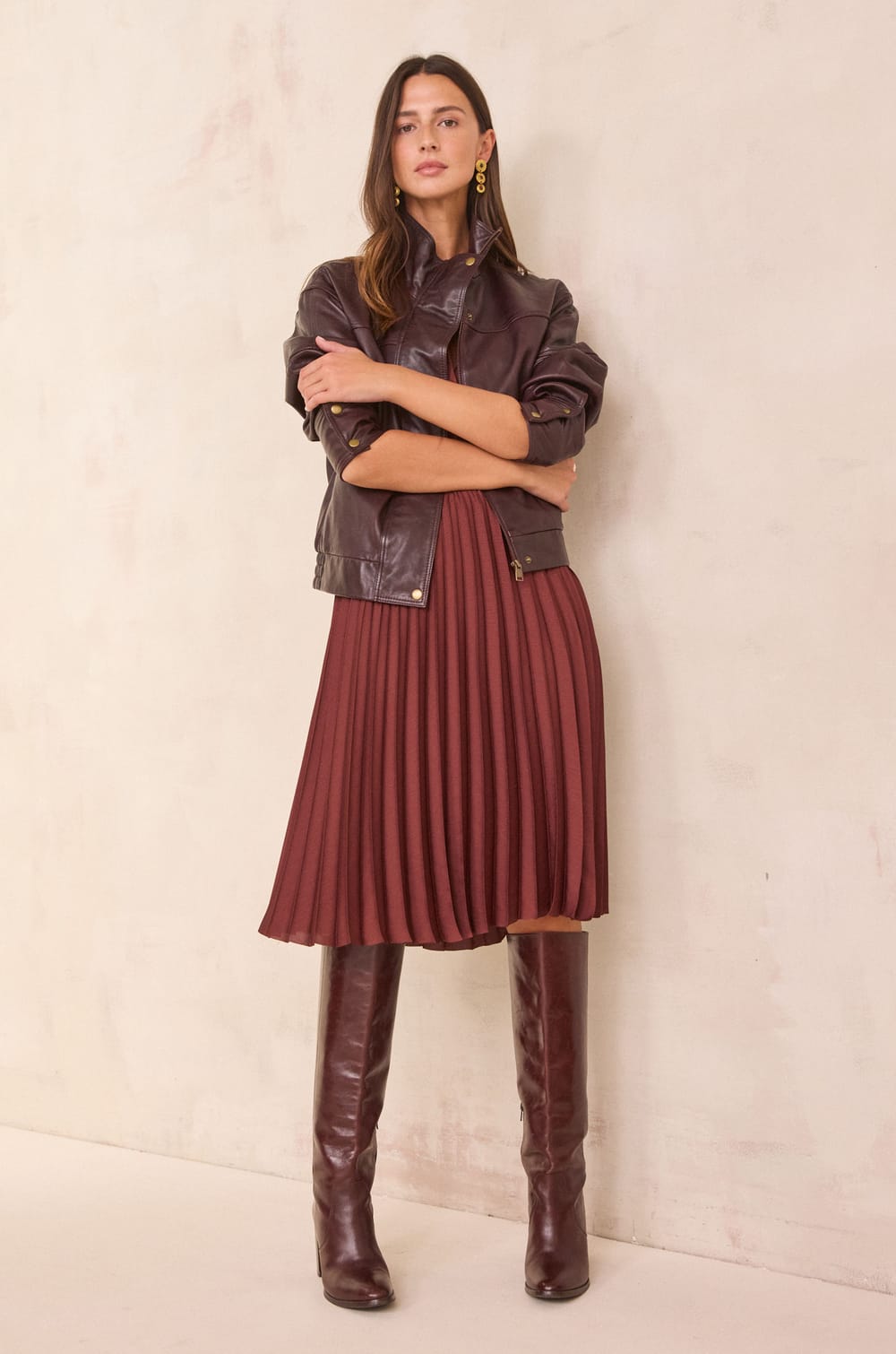 BERTILLE pleated wrap midi dress;${refinementColor}