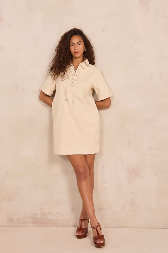 Short straight dress in mixed cotton WHITE;${refinementColor}