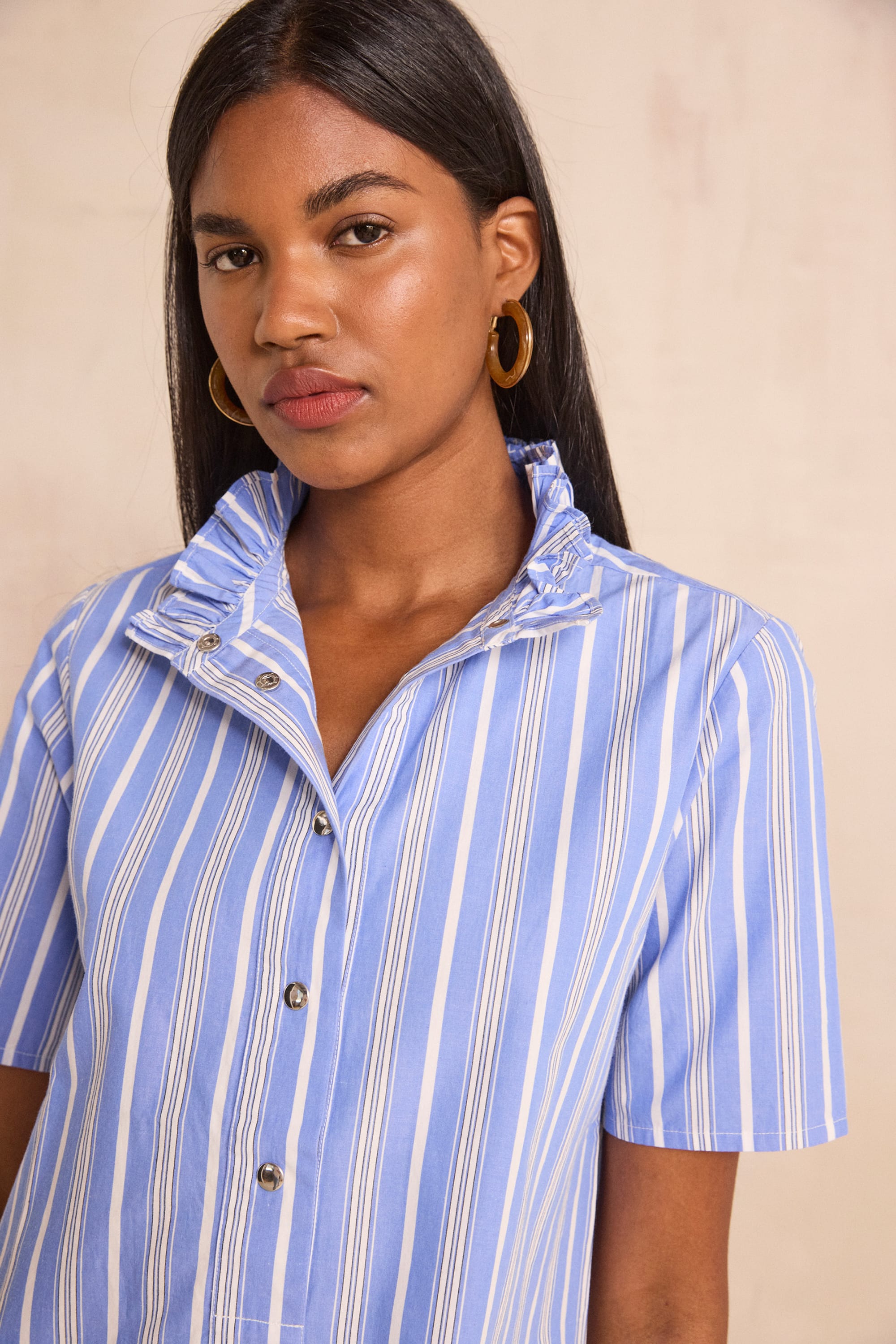 Striped straight dress with short sleeves in cotton BLAKE woman