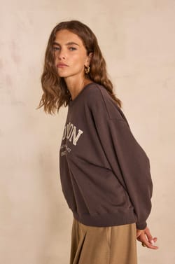Sweatshirt manches 3/4 en coton m&eacute;lang&eacute; LESHOP;${refinementColor}