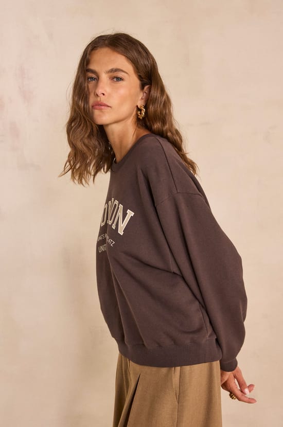Sweatshirt manches 3/4 en coton m&eacute;lang&eacute; LESHOP;${refinementColor}