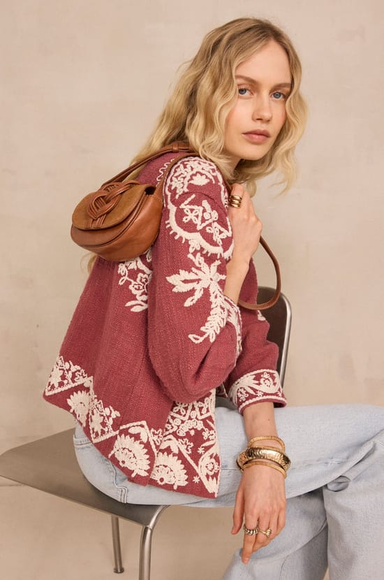 Veste brod&eacute;e &agrave; manches longues en coton VALMA;${refinementColor}