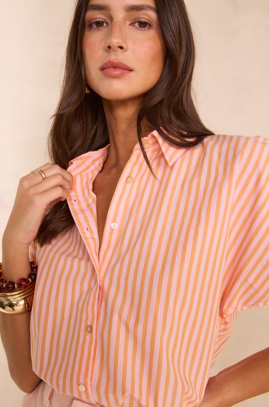 Striped 3/4 sleeve cotton shirt DOMENICO;${refinementColor}