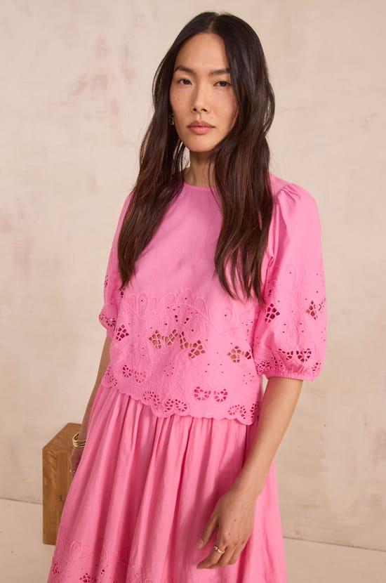 Embroidered blouse with 3/4 sleeves DAWSON;${refinementColor}