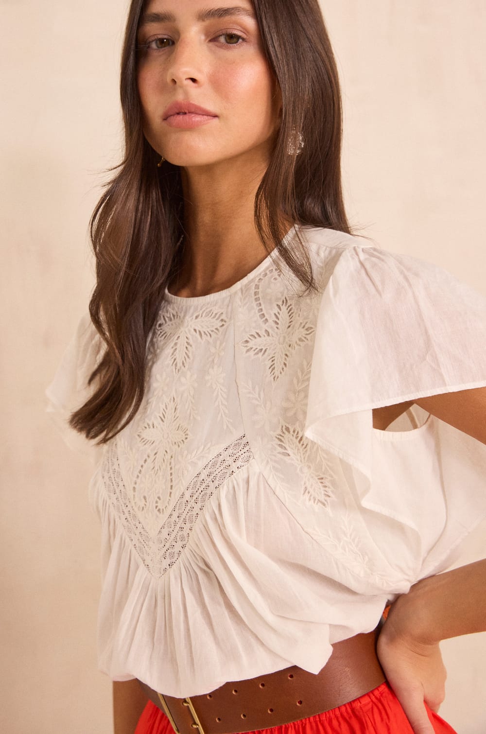Short-sleeved embroidered blouse DAVENPORT;${refinementColor}