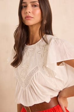 Short-sleeved embroidered blouse DAVENPORT;${refinementColor}