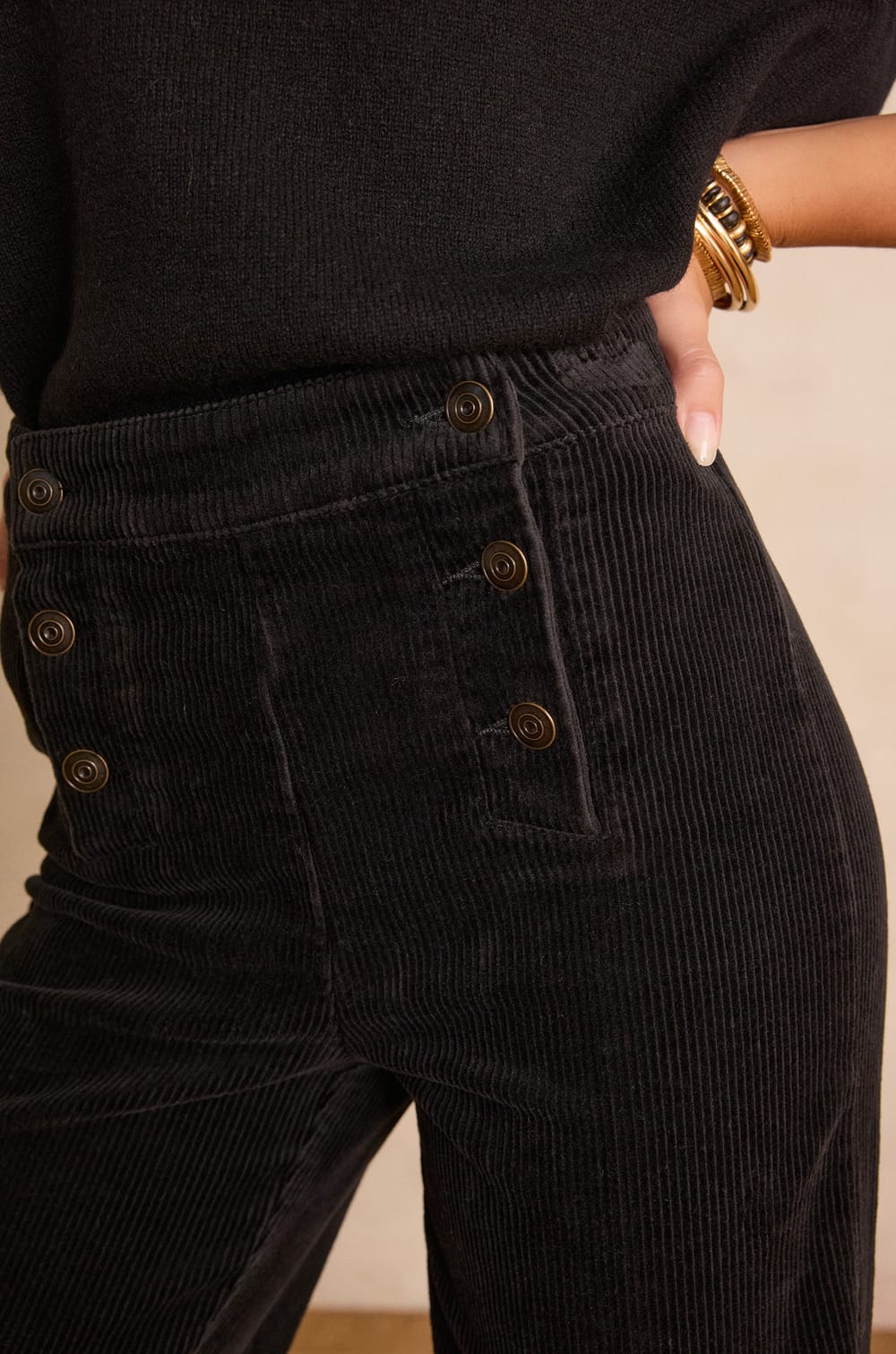 High-waisted wide-leg trousers OXAN in velvet;${refinementColor}