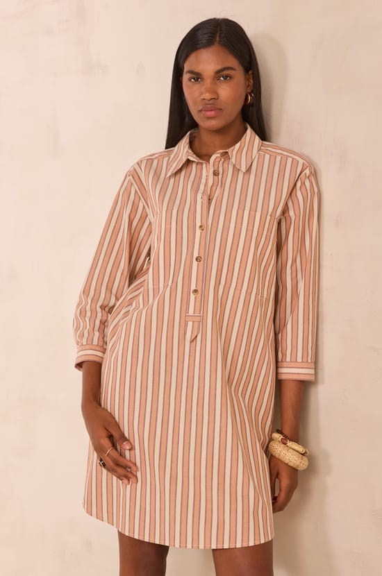 Striped cotton shirt dress LISEA;${refinementColor}