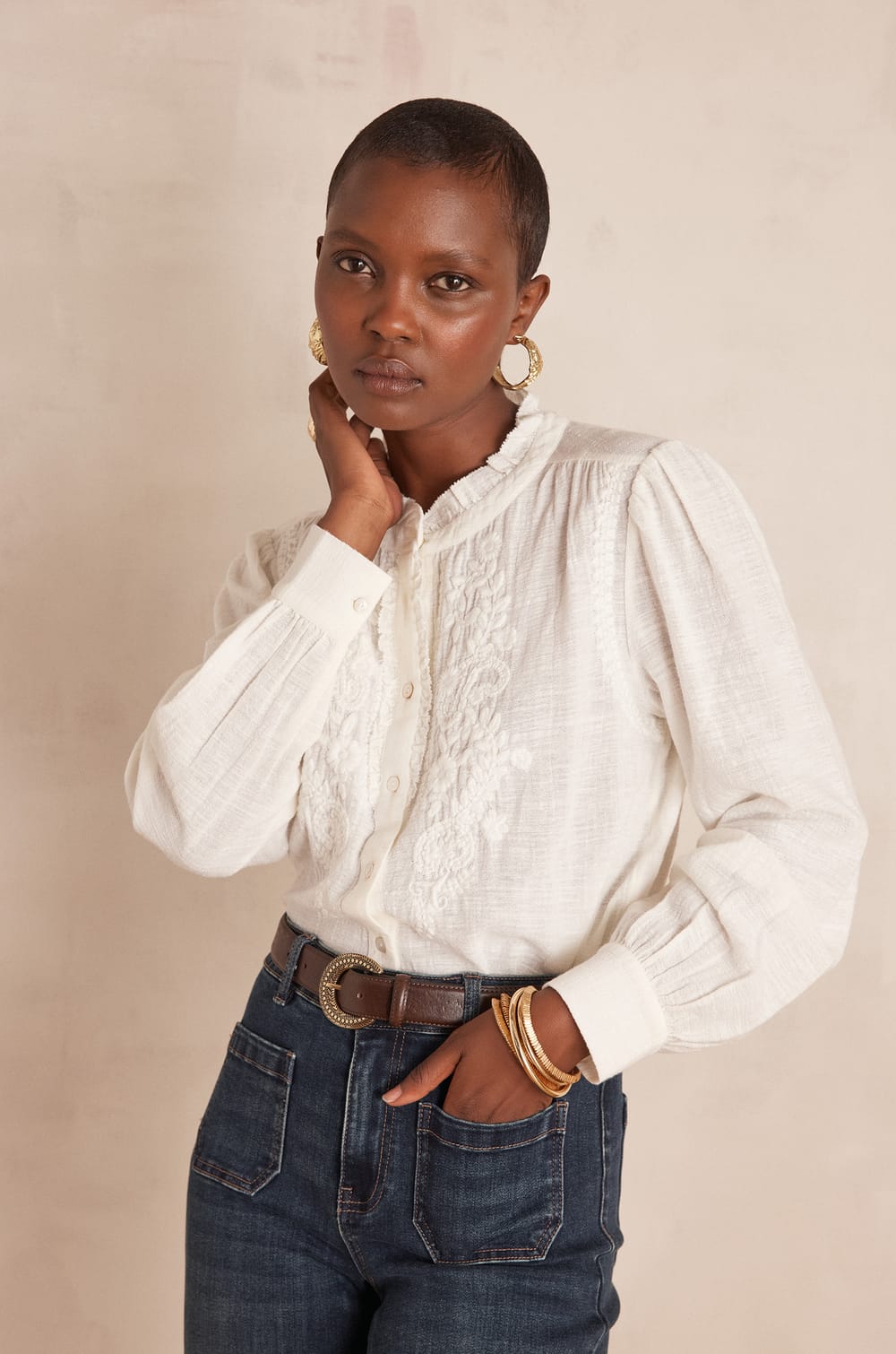 Blouse BROOKE en coton brod&eacute;e;${refinementColor}