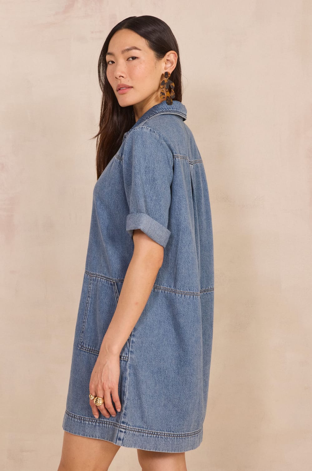 Robe droite en denim BLANCHE;${refinementColor}
