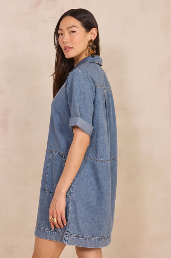 Robe droite en denim BLANCHE;${refinementColor}