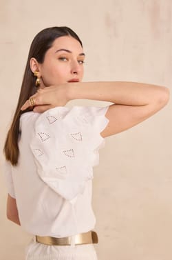 LUNA cotton short sleeve embroidered t-shirt;${refinementColor}